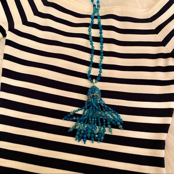 NWT H&M Navy & White Classic Striped Bardot Fitted Top Small - Picture 3 of 14